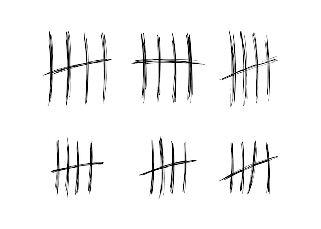 Vector tally marks op witte achtergrond set van zwarte hand getekende gevangenis symbolen vector illustratie