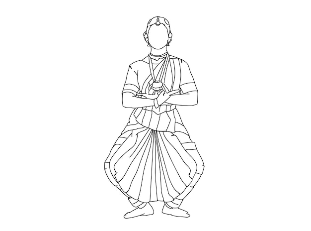 Vector tamil dancer line art drawing