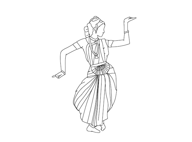 Vector tamil dancer line art drawing