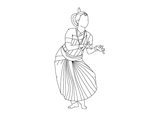 Tamil dancer line art drawing