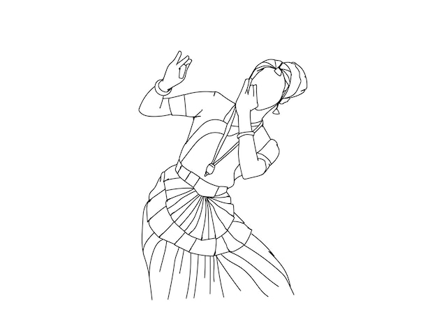 Tamil dancer line art drawing