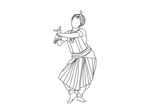 Vector tamil dancer line art drawing