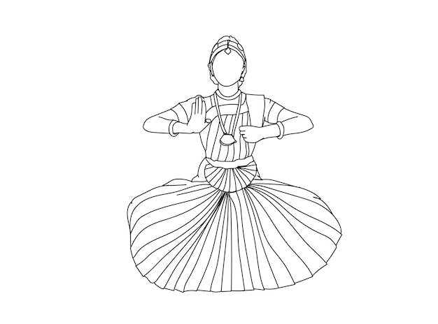 Vettore tamil dancer line art drawing (disegno in linea di ballerina tamil)