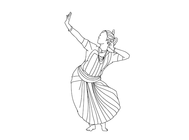 Vector tamil danser lijnkunst tekening