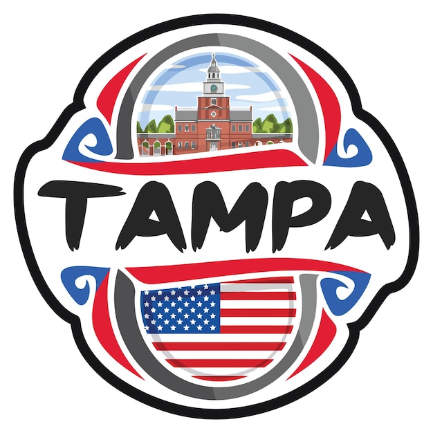 Tampa USA United States Flag Travel Souvenir Sticker Skyline Logo Badge Stamp Seal Emblem Vector