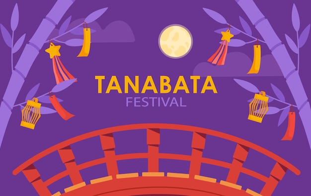 Tanabata festival concept international holiday and festival stars and golden cage at pendants near