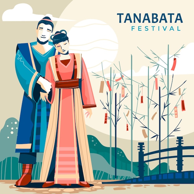 Vector tanabata flat illustration