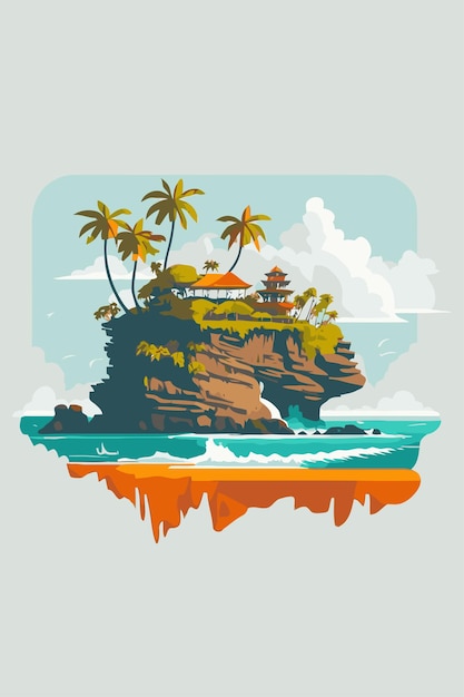 Tanah Lot hindoe tempel Bali tropische zee eiland poster platte vector