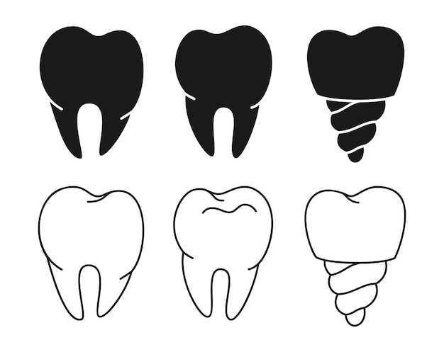 Tand gezonde medische tandheelkundige implantaat pictogrammenset symbool tandheelkunde hygiëne schone kiezen vector