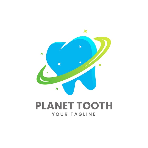 Vector tand met planeetlogo-ontwerp