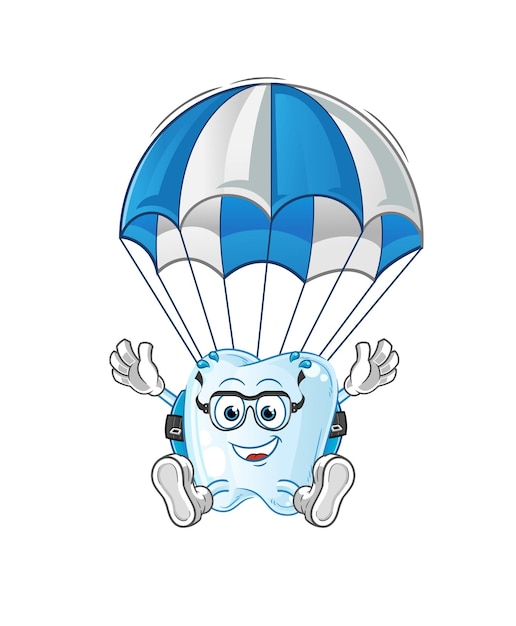 Tand parachutespringen karakter cartoon mascotte vector