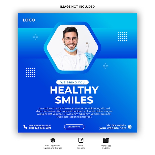 Vector tandarts en gezondheidszorg social media plaatsen banner en instagram vierkante flyer