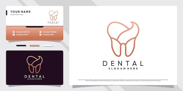 Vector tandartslogo-ontwerp voor tandheelkundige zorgkliniek met creatief concept en visitekaartjesjabloon