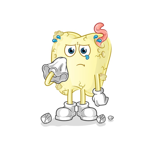 Tandbederf huilen met een tissue. cartoon mascotte vector