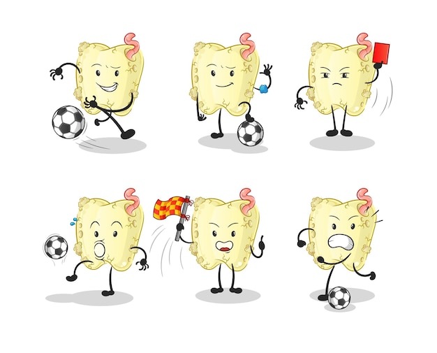 Tandbederf voetbal groepskarakter. cartoon mascotte vector