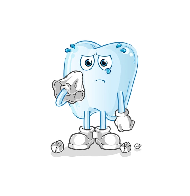 Tanden huilen met een tissue cartoon mascotte vector