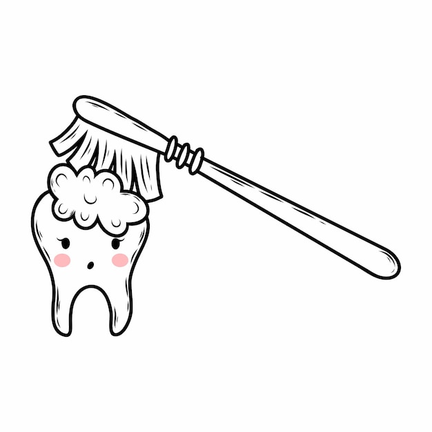 Tanden poetsen Hygiëne en tandheelkunde Tandpasta op borstel Schattig doodle vectorillustratie
