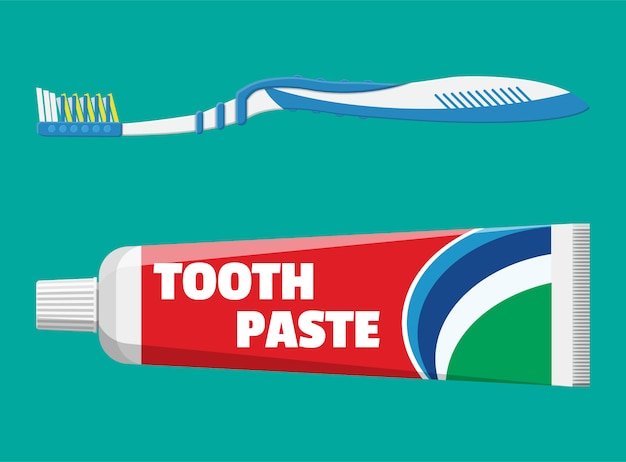 Vector tandenborstel, tandpasta in tube