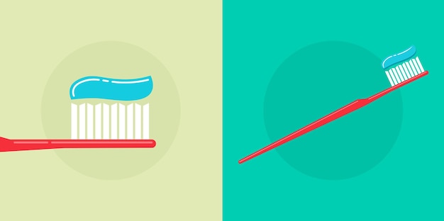 Tandenborstelborstel met tandpastagel platte cartoon geïsoleerde plastic illustratie close-up clipart