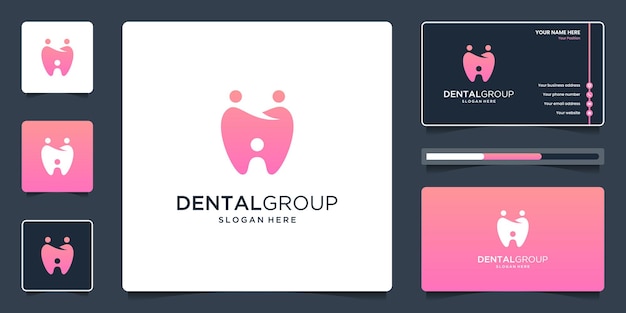 Vector tandgroepslogo met menselijke eenheid, mensenfamilie of sociaal groepslogo-ontwerp en visitekaartje.