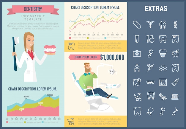 Vector tandheelkunde infographic sjabloon, elementen en pictogrammen