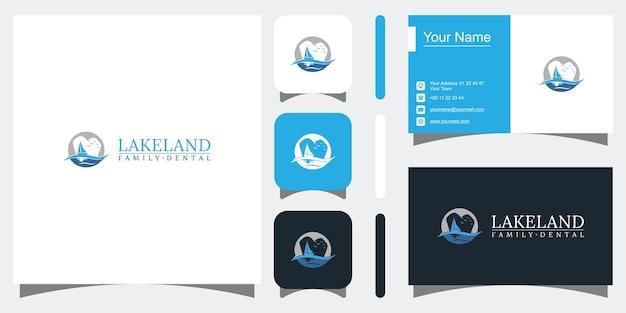 Tandheelkunde negatief ruimte water strand boot logo ontwerp premium vector