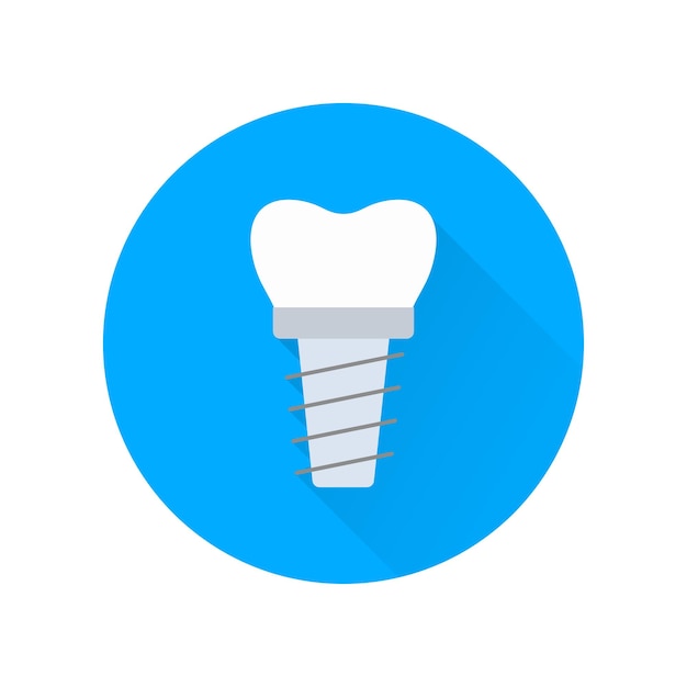 Tandheelkundig implantaat met lange schaduw Teken voor tandheelkundekliniek Orthodontieconcept