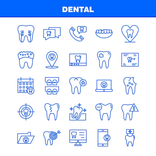 Tandheelkundige lijn icons set voor infographics, mobiele ux / ui-kit