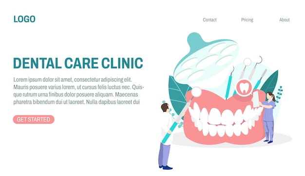 tandheelkundige zorg kliniek concept met illustratie van een arts die de tanden van een patiënt onderzoekt