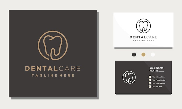 Tandheelkundige zorg line art minimalistische gouden logo design template
