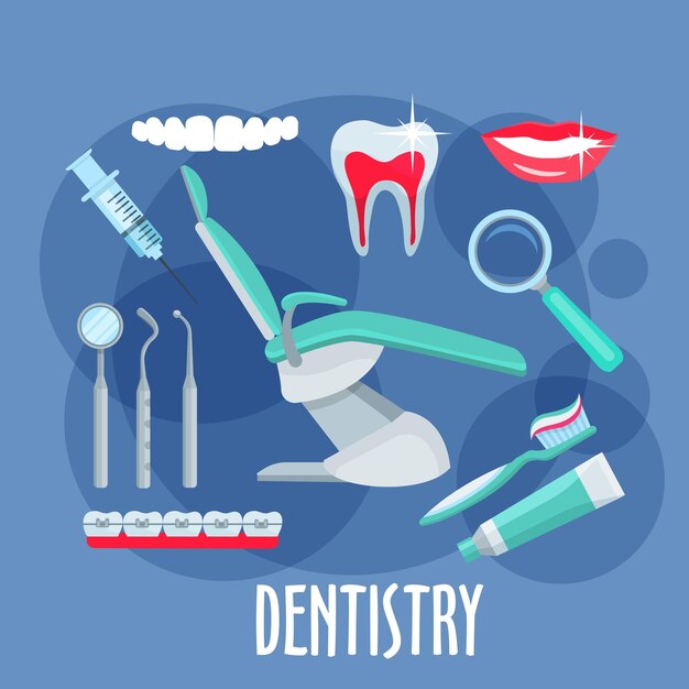 Tandheelkundige zorg plat pictogram voor tandheelkunde ontwerp