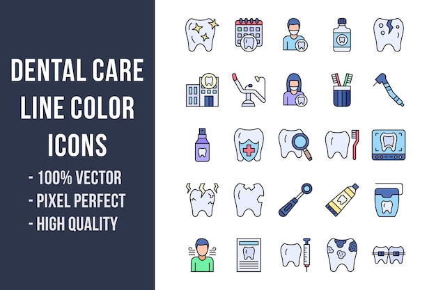 Tandheelkundige zorglijn gekleurde iconen