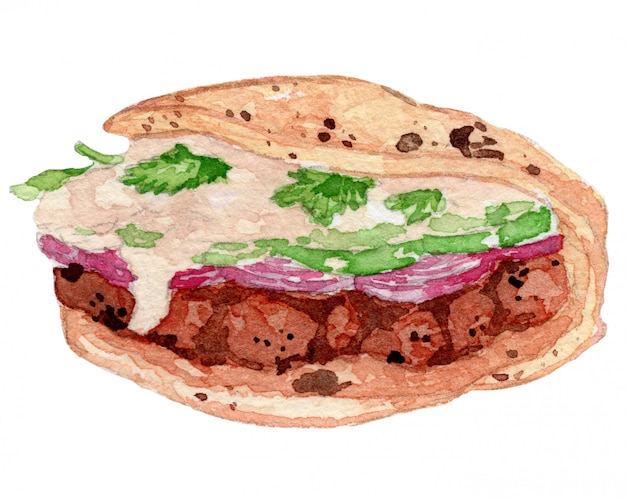Tandoori sandwich watercolor drawing illustration