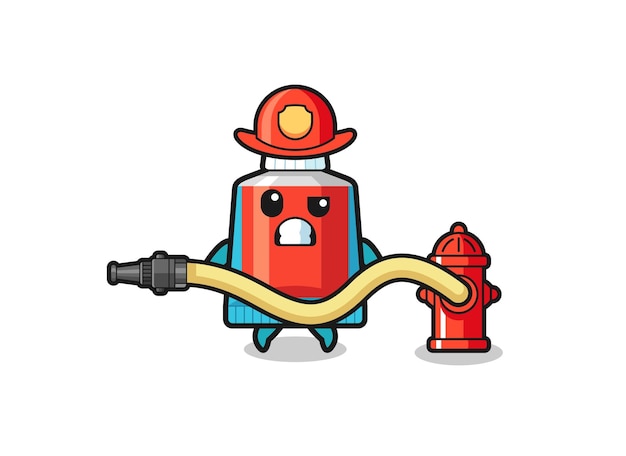 Vector tandpasta cartoon als brandweerman mascotte met waterslang