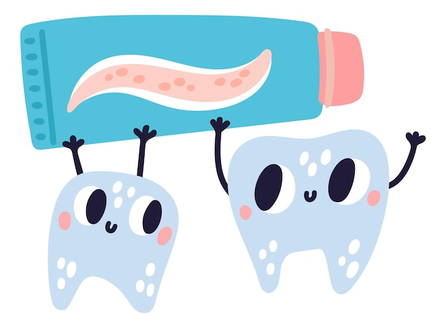 Tandpasta met tanden mascotte tandheelkundige zorg logo geïsoleerd op witte achtergrond