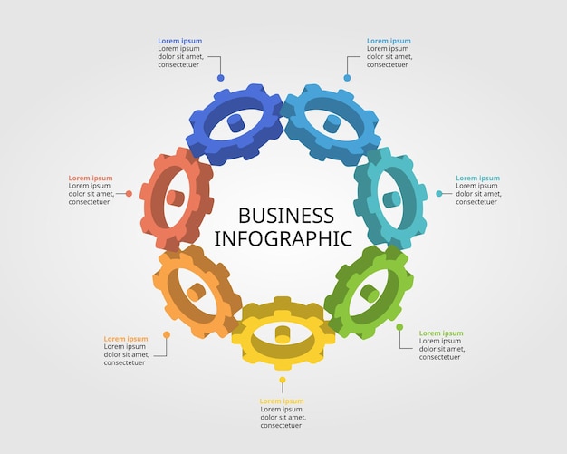 tandwielelement voor systeemsjabloon voor infographic voor presentatie voor 7 elementen