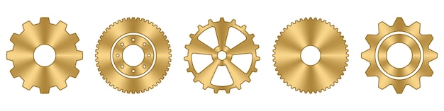 Tandwielen set Gouden metalen tandwielen collectie Industriële iconen Gear instelling vector icon set Vector illustratie