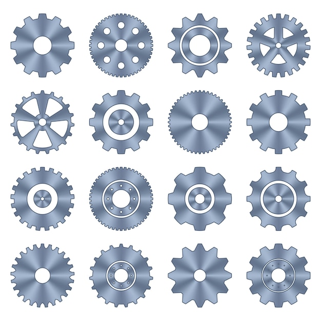 Tandwielen set Metalen tandwielen Gear setting icon set Machine gear iconen Industriële iconen Vector illustratie