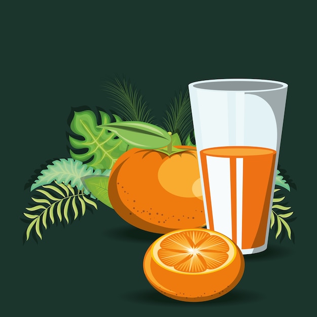 Vector tangerine and glass with juice