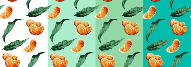 Tangerine slices hand drawn seamless pattern