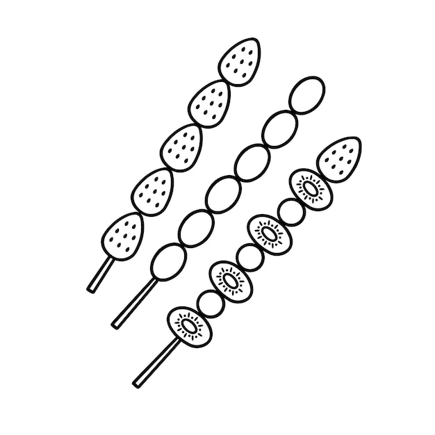 Vector tanghulu doodle chinese candied fruit on the stick asian street food in sketch style