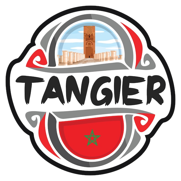 Tangeri marocco bandiera viaggio souvenir adesivo skyline landmark logo distintivo timbro sigillo emblema svg eps