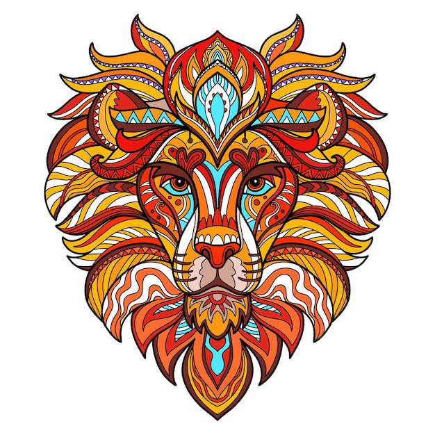 Tangle abstract lion head vector colorful isolated illustration