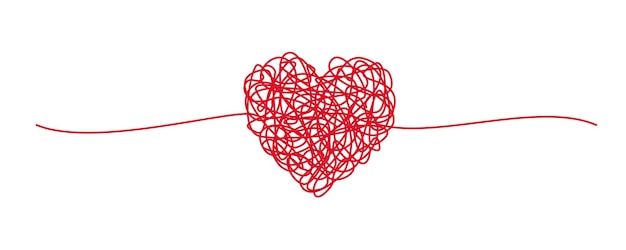 Tangled grungy red heart scribble isolated on white background