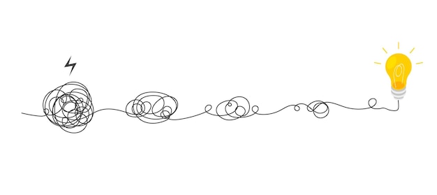 A tangled line turns into a straight line Abstract metaphor of complicated way of thinking Vector