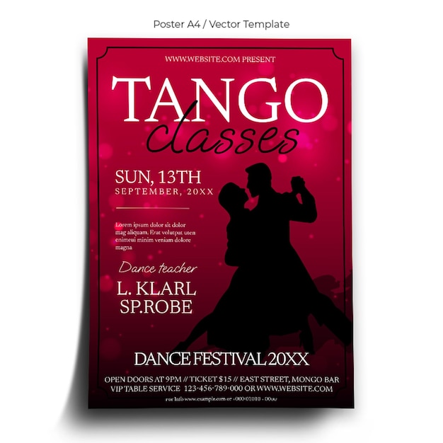 Vector tango dance classes poster template