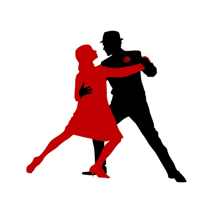 Vector tango dancers silhouette vector illustration. red and black coloured.