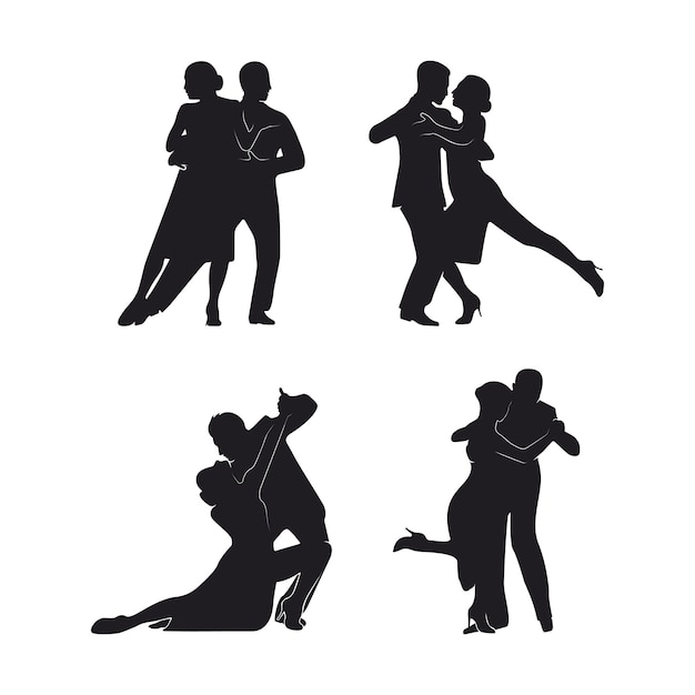 Набор силуэтов танцоров танго