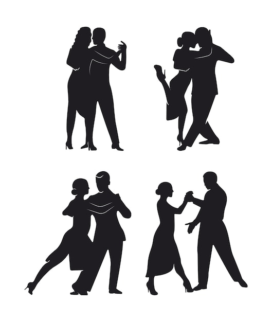 Vector tango dancers silhouettes set