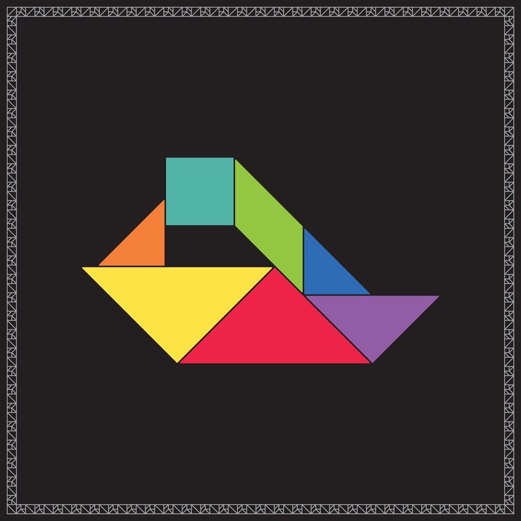 Tangram Puzzle Cabin cruiser Vector Colorful Geometric Illustration
